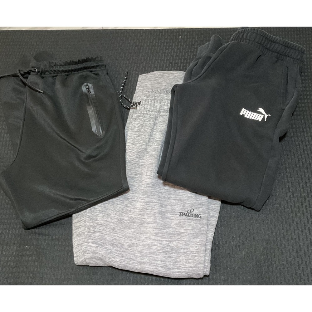 Kenneth Cole Spalding Puma Pants Mens Medium Lot Of 3 Joggers Fleece Black Gray
